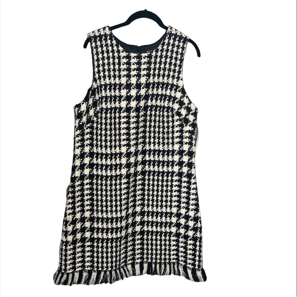 NWT ABS Allen Schwartz Houndstooth Wool Fringe Trim Dress 14